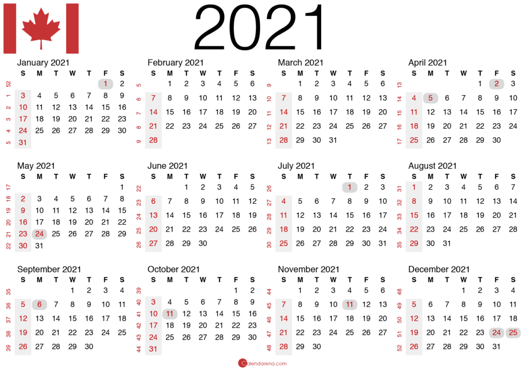 canadian calendar 2021