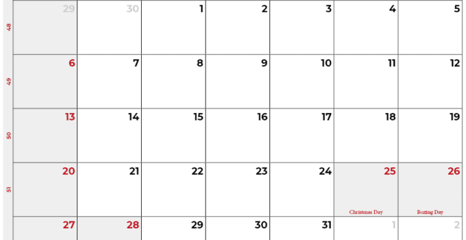 december 2020 calendar_uk