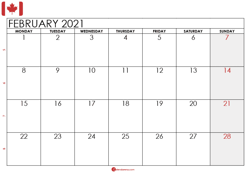 february 2021 calendar CA