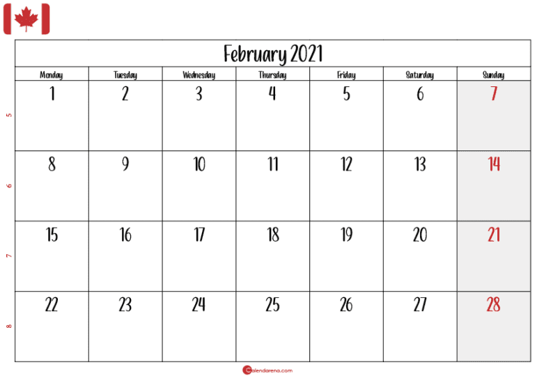 Download Free February 2021 Calendar Canada 🇨🇦 With Weeks