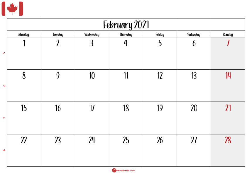 february 2021 calendar printable ca