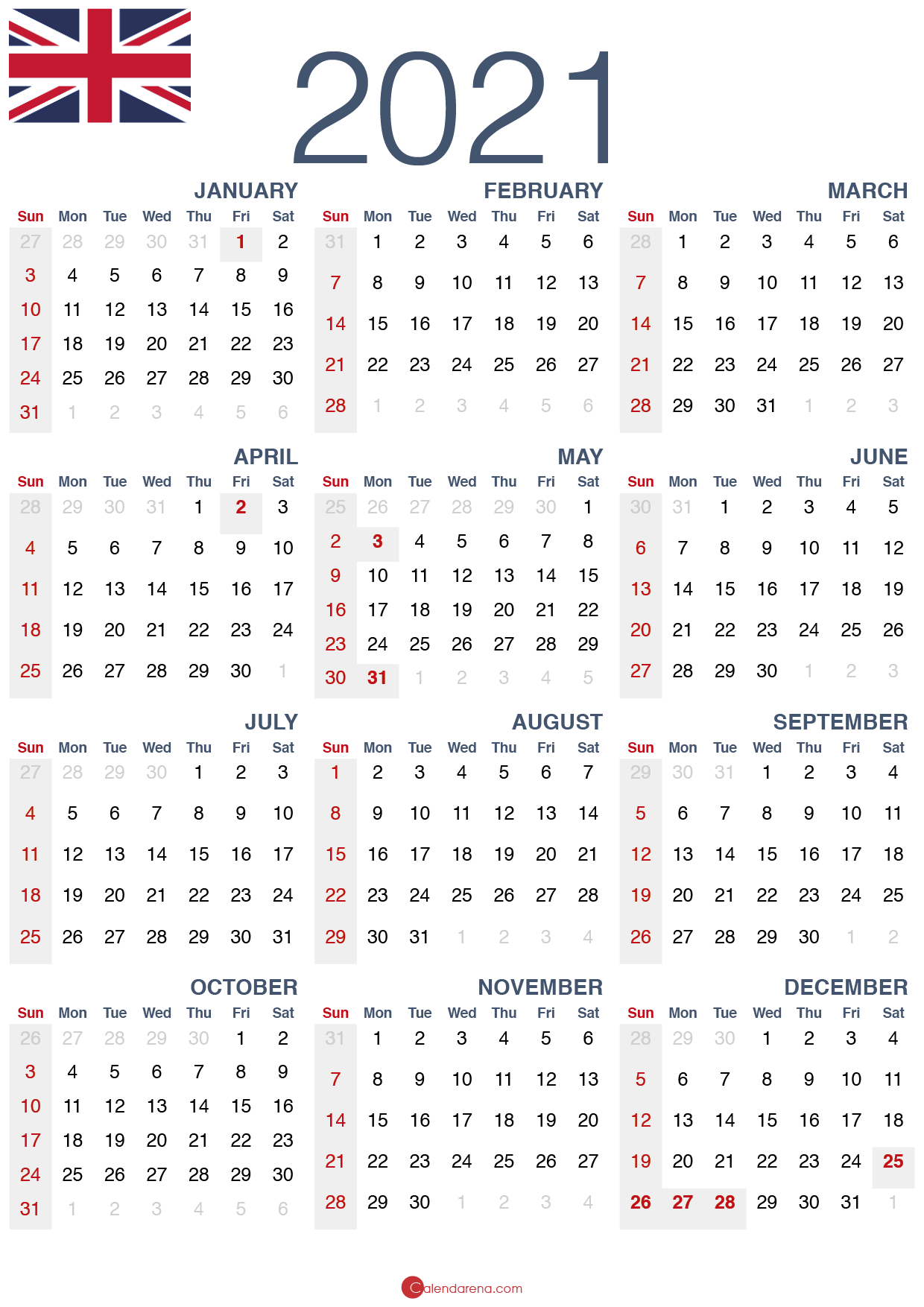 Download Free 2021 Calendar Uk United Kingdom