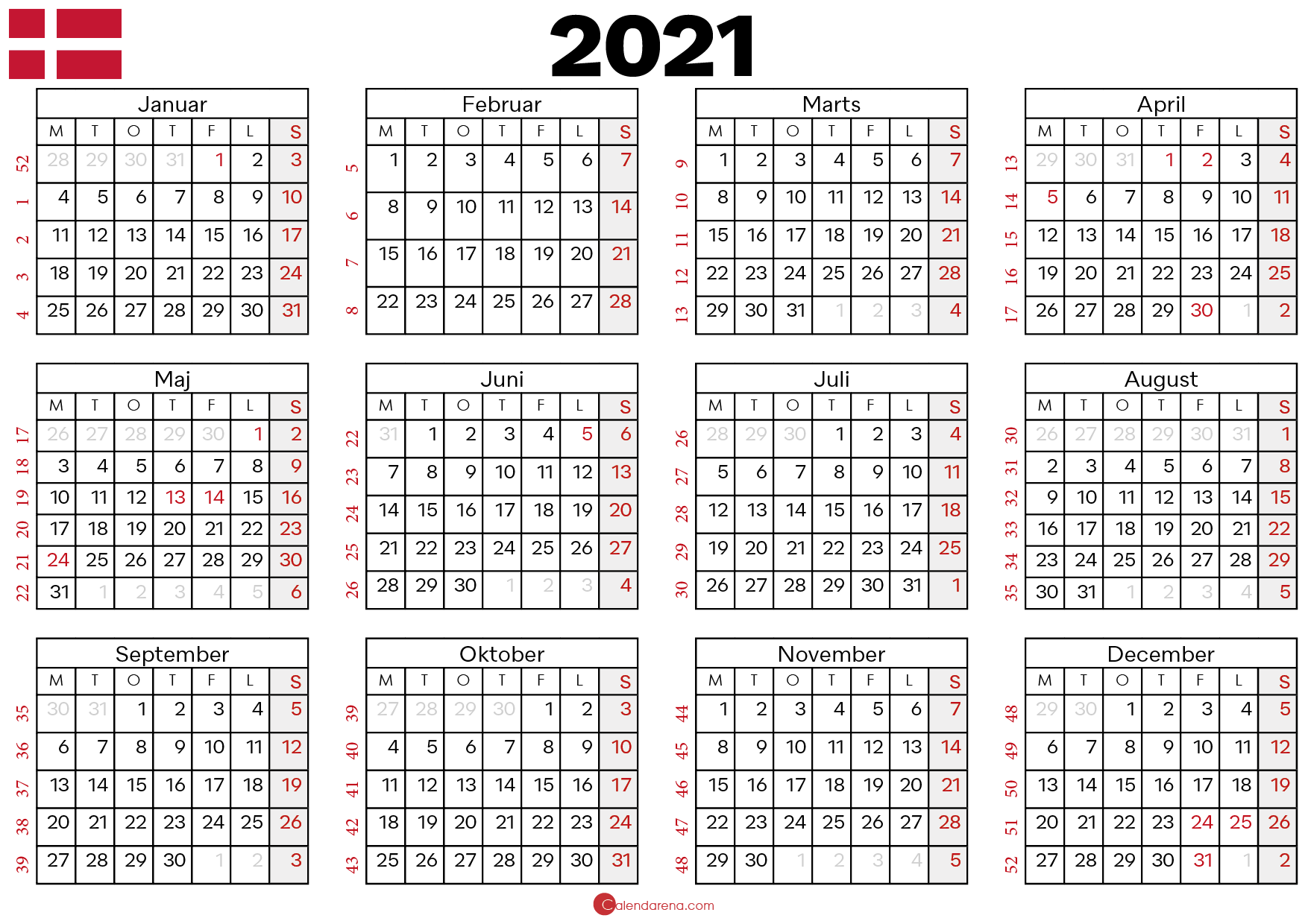 Kalender Til Print : Danmark