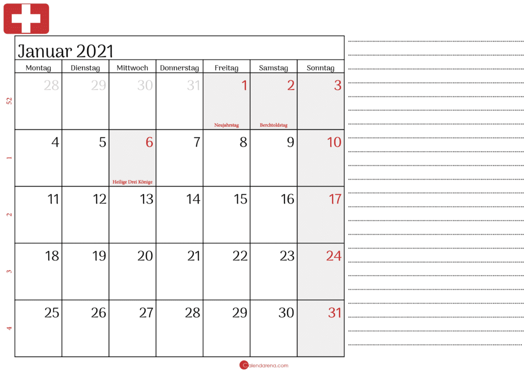 kalender januar 2021 Schweiz2