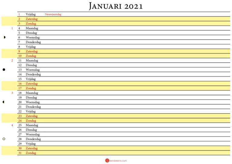 Kalender Januari 2021 In Nederland 🇳🇱