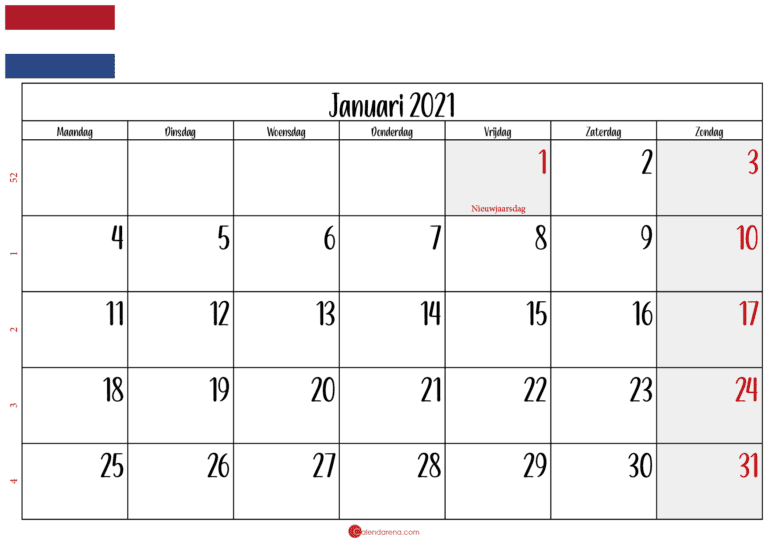 Kalender Januari 2021 In Nederland 🇳🇱