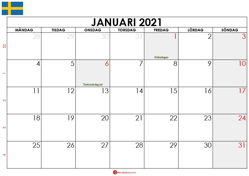 kalender januari 2021 sverige