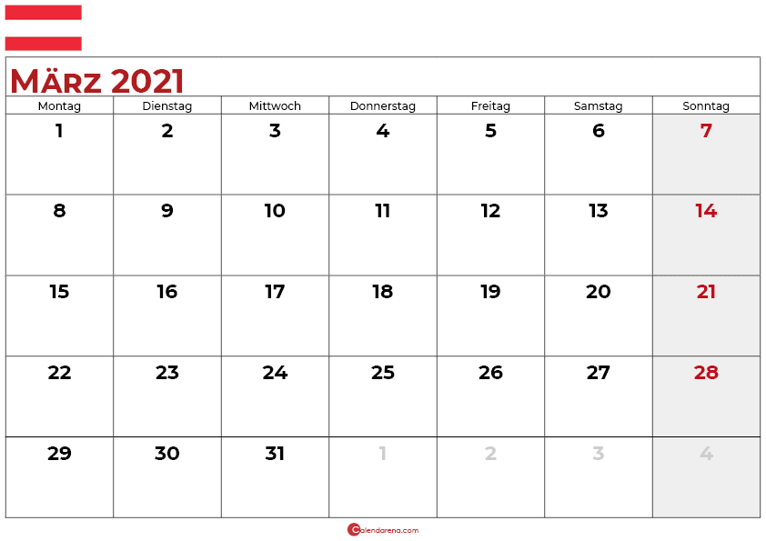 kalender märz 2021 Österreich