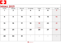 kalender märz 2021 Schweiz