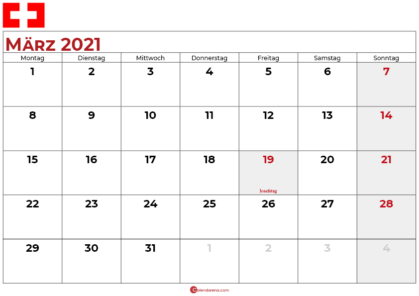 kalender märz 2021 Schweiz