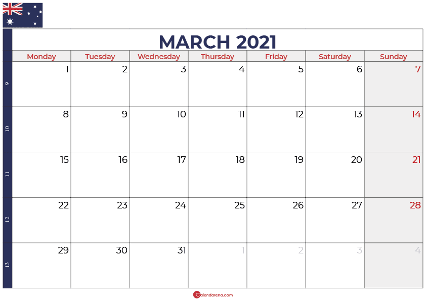 march 2021 calendar australia