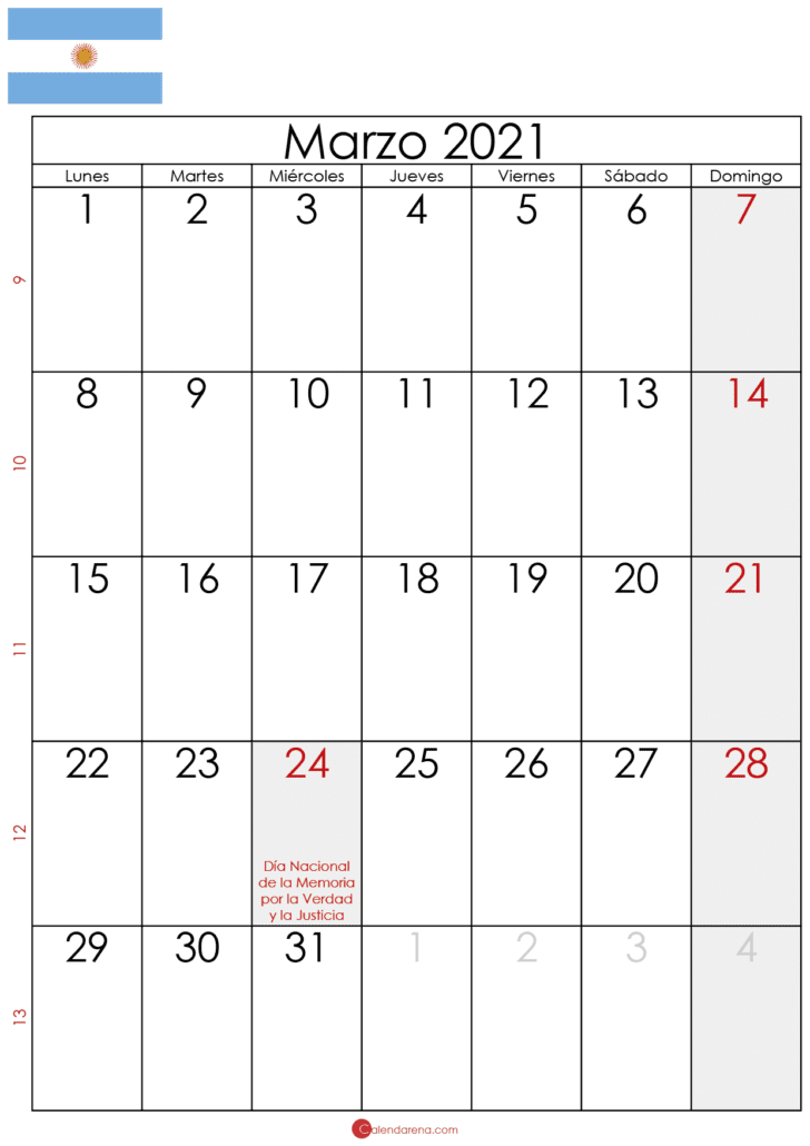 marzo 2021 calendario Argentina