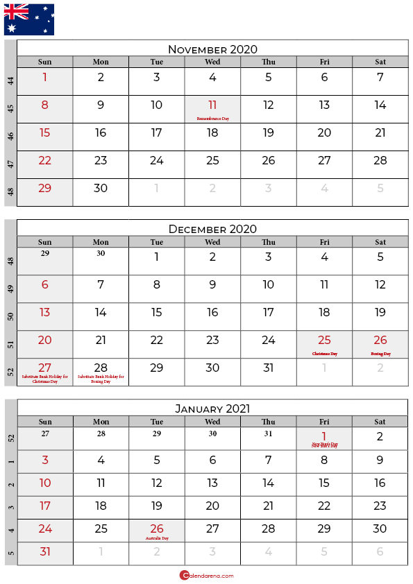 november december 2020 january calendar 2021 australia