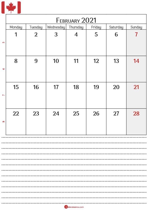 printable february 2021 calendar canada