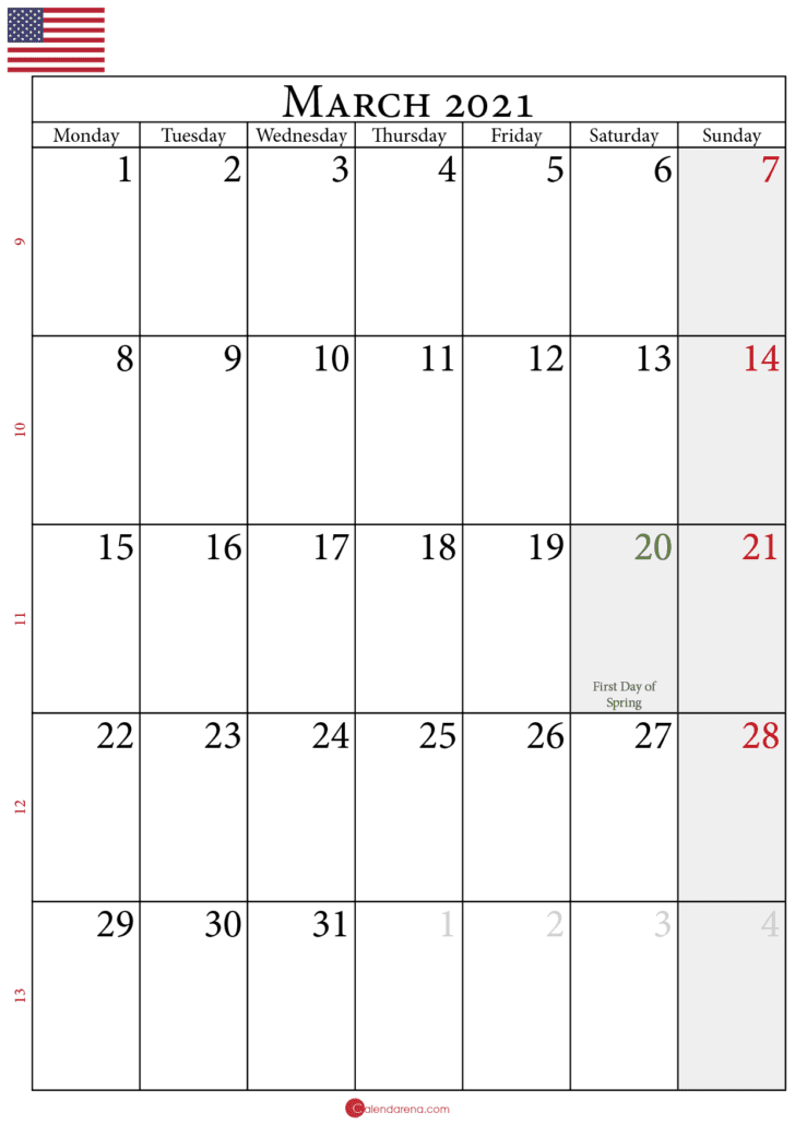 2021 march calendar