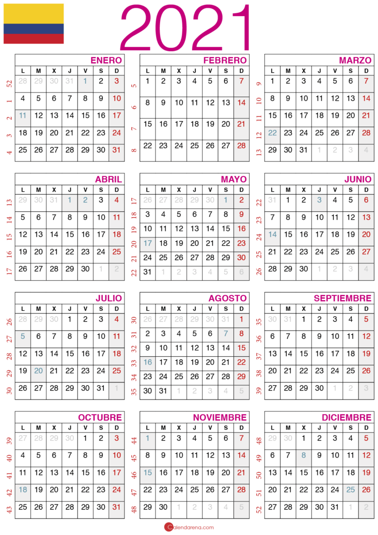Calendario Colombia 2021 Con Días Festivos 🇨🇴