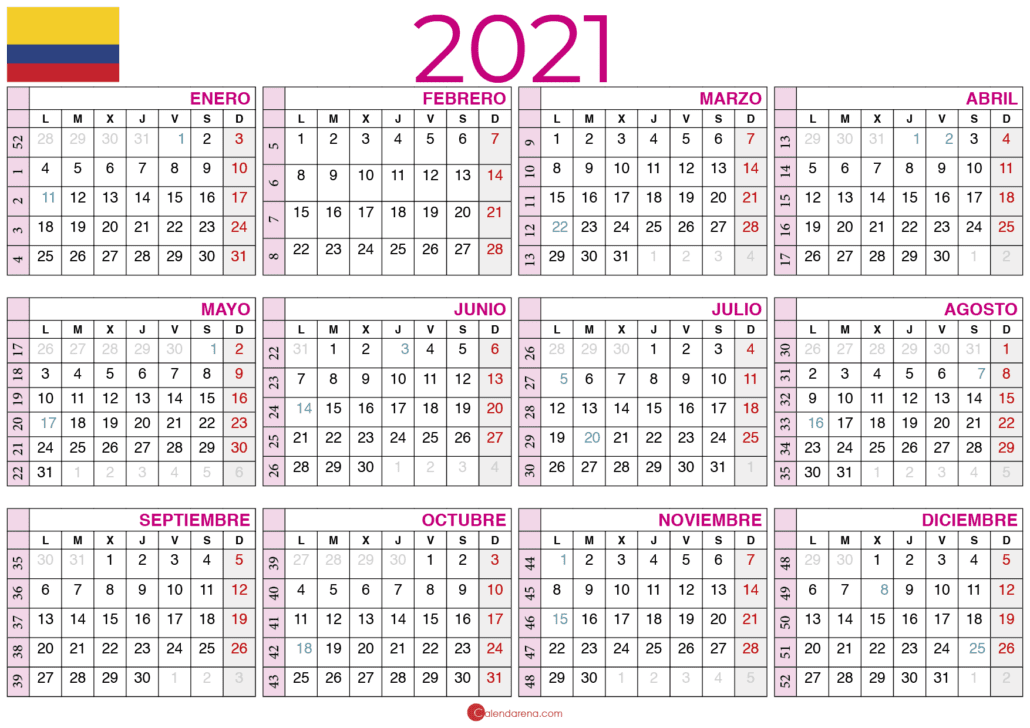 Calendario 2021 colombia retrato
