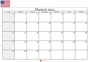 Download Free 🇺🇸 March 2021 Calendar USA 🇺🇸