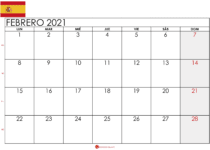Calendario febrero 2021 España