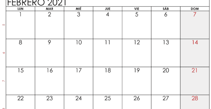 Calendario febrero 2021 España