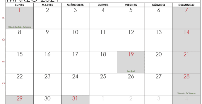 Calendario marzo 2021 España