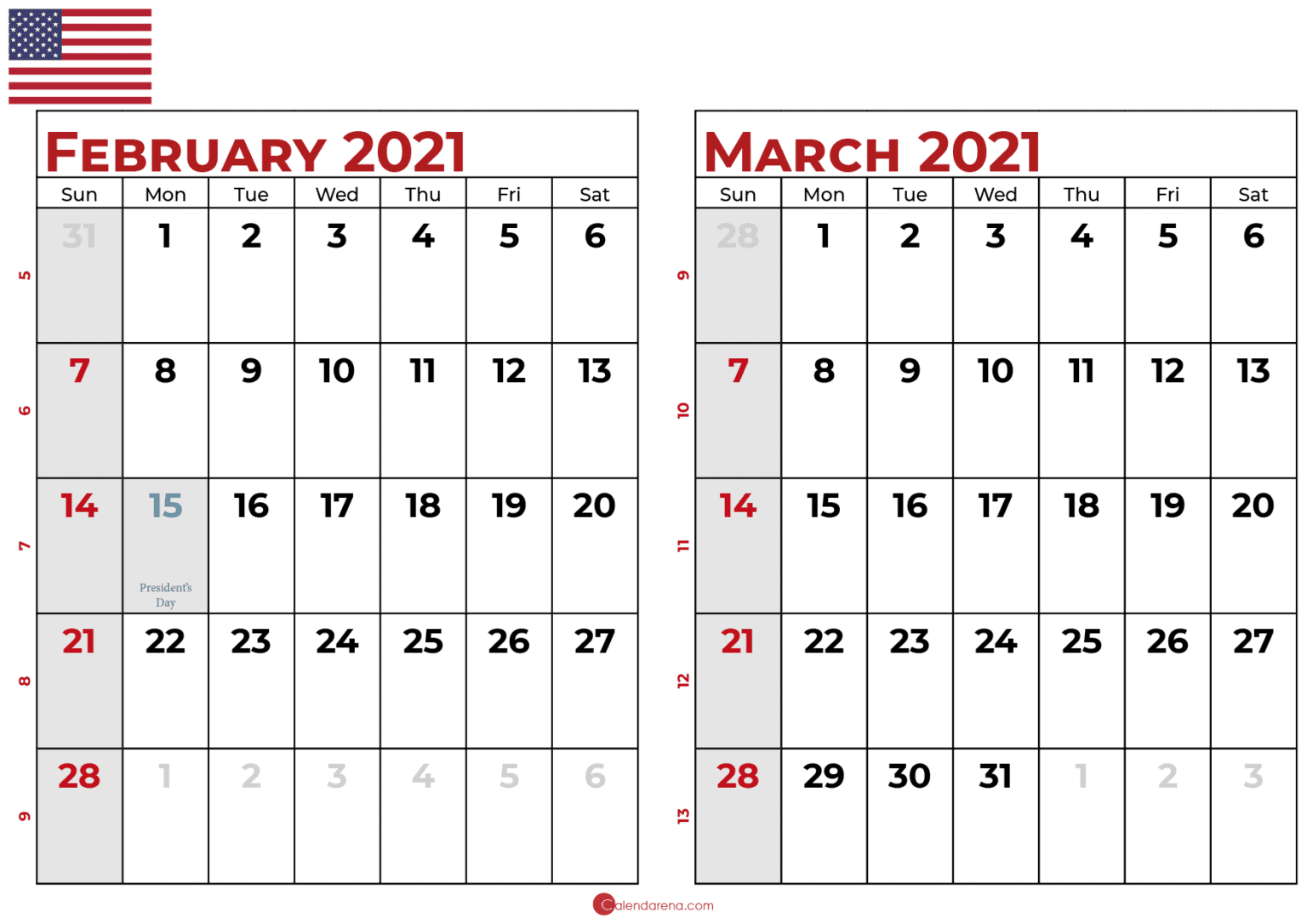 Download Free 🇺🇸 March 2021 Calendar USA 🇺🇸