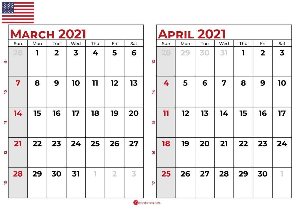 march april 2021 calendar