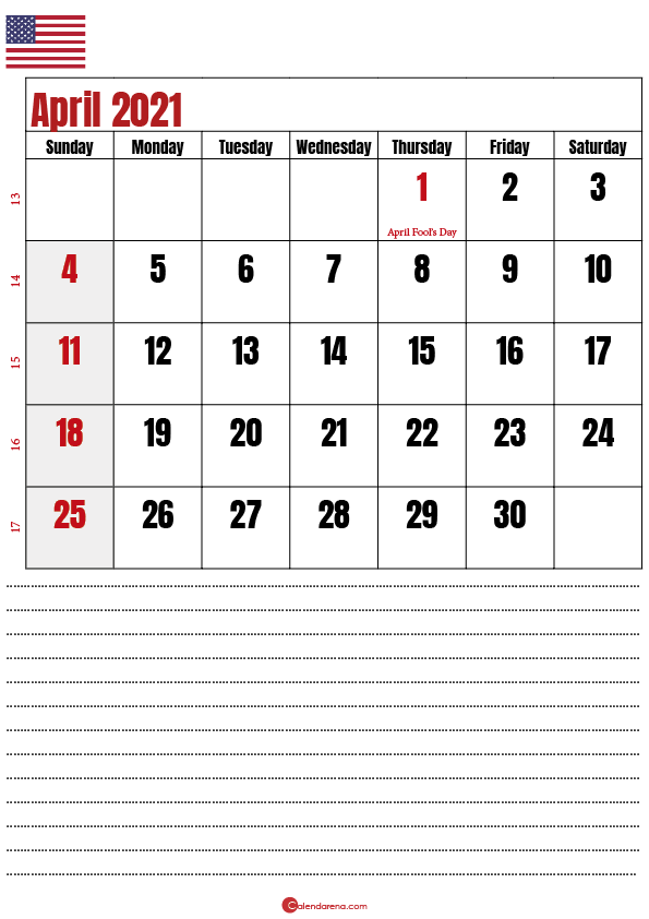 2021 april calendar notes