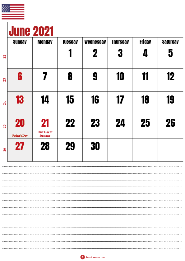 2021 june calendar notes