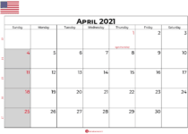 april 2021 calendar usa