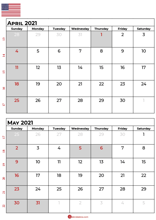 april may 2021 calendar