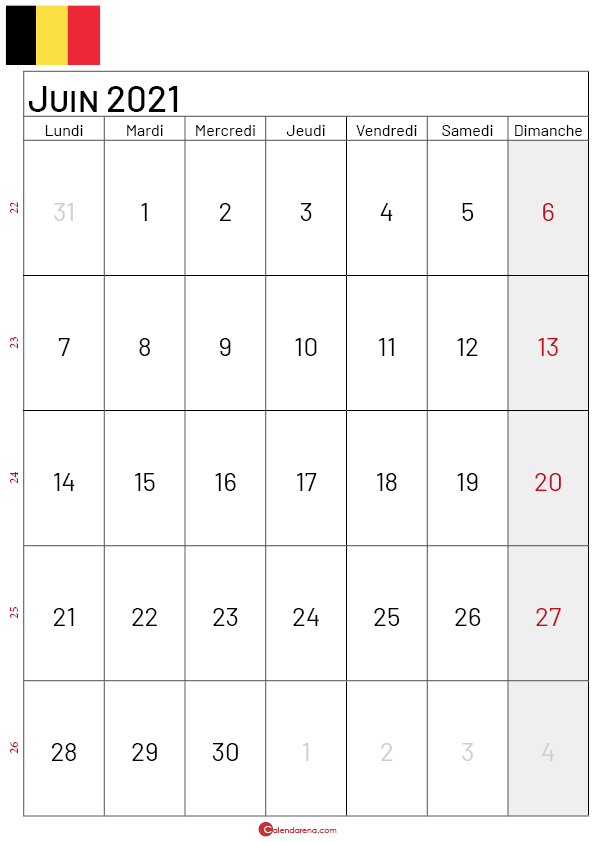 calendrier juin 2021 belgique