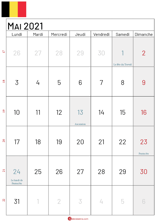 calendrier mai 2021 belgique
