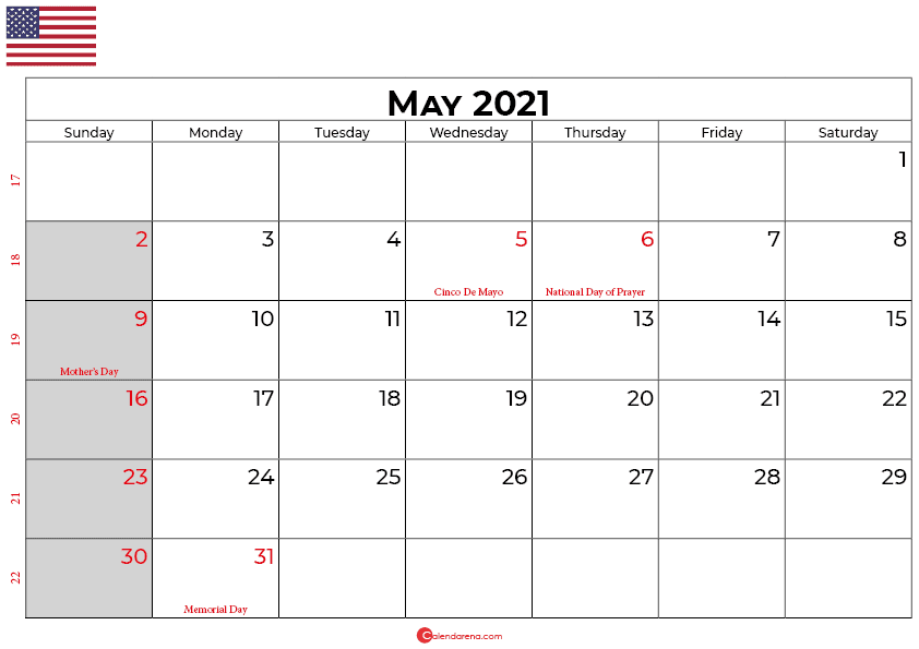may 2021 calendar usa
