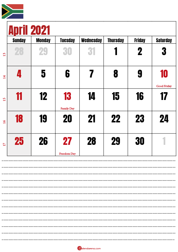 2021 april calendar notes SA