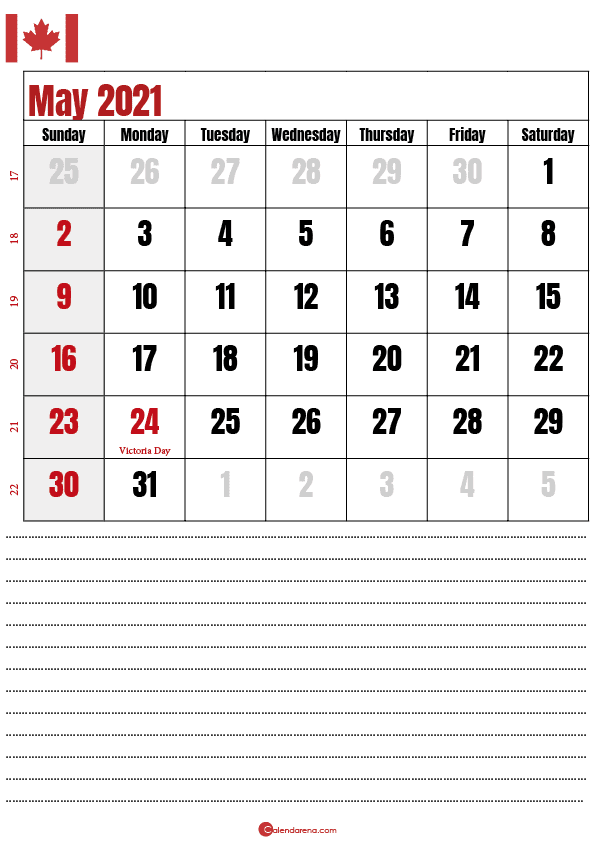 2021 may calendar notes