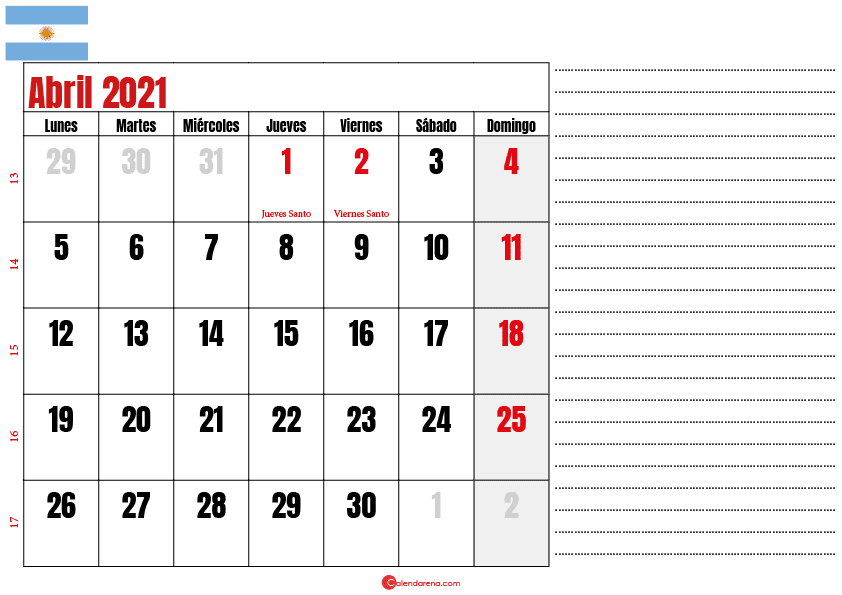 abril 2021 calendario argentina
