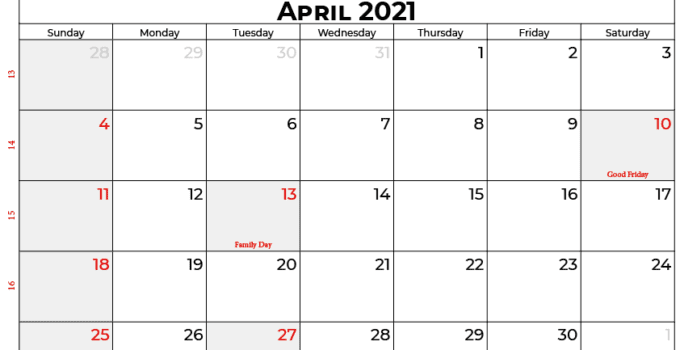 april 2021 calendar SA