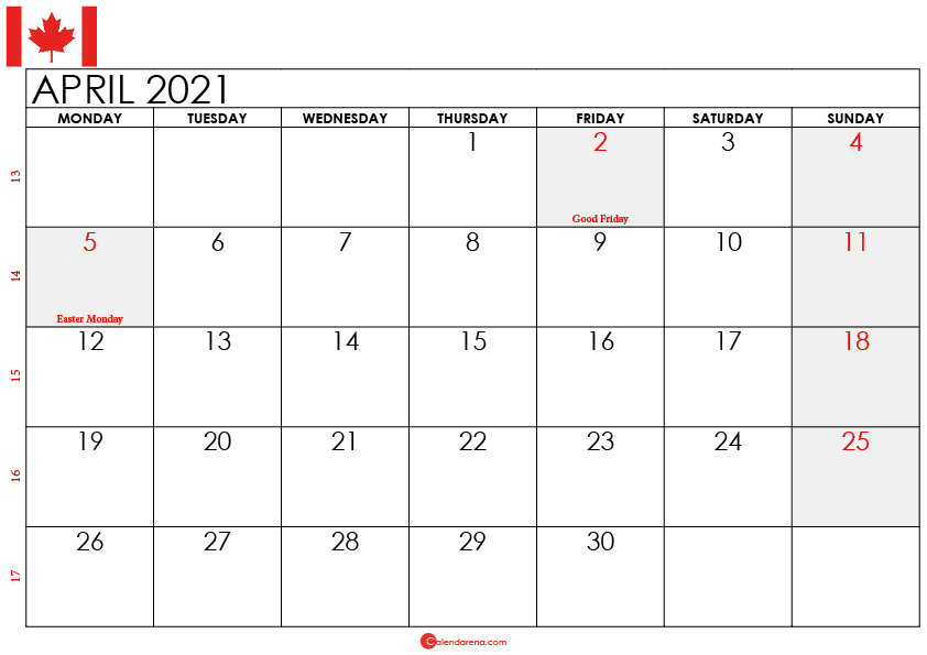 april 2021 calendar canada