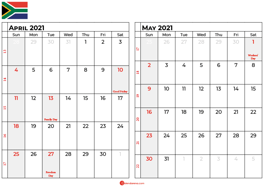 april and may 2021 calendar sa