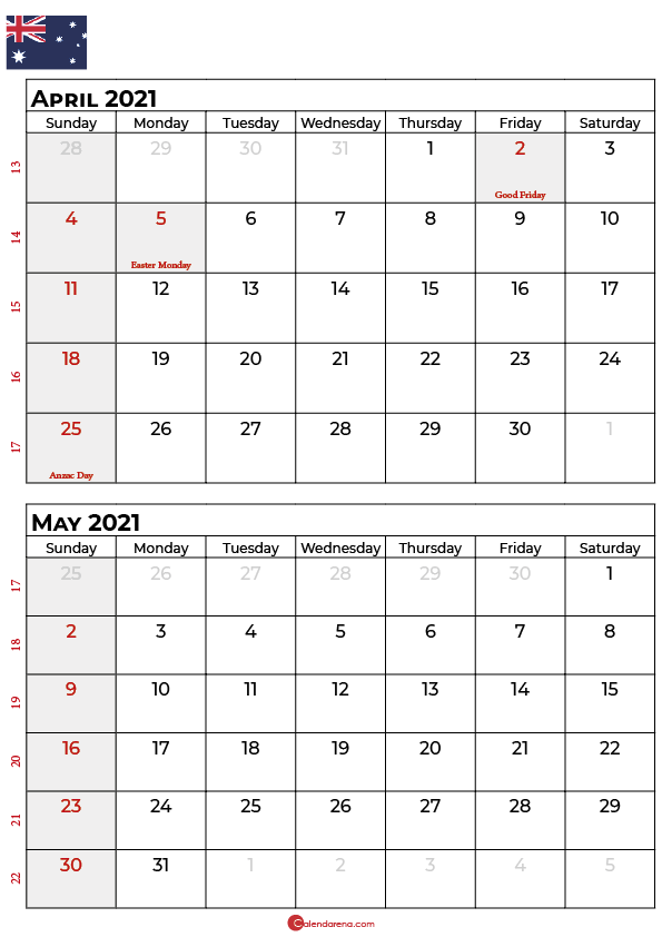 april may 2021 calendar AU