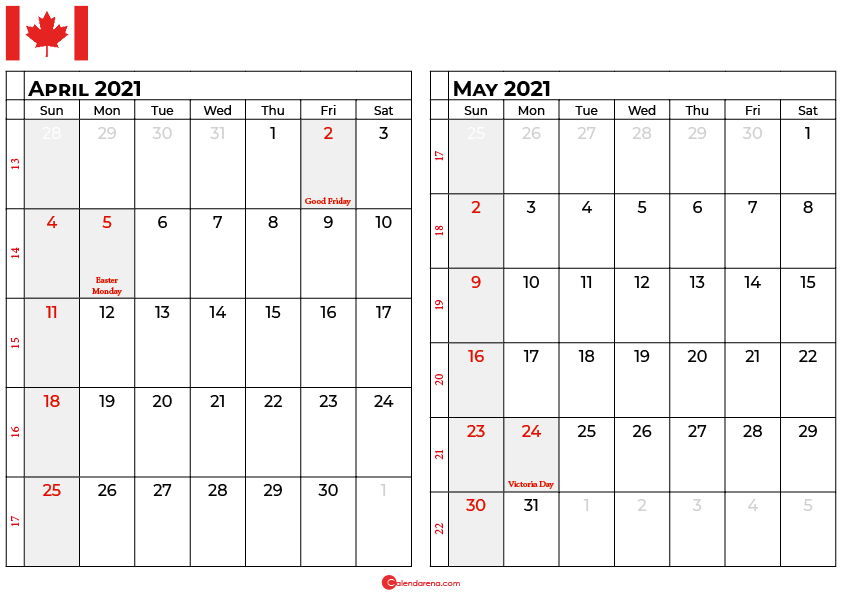 april may 2021 calendar canada