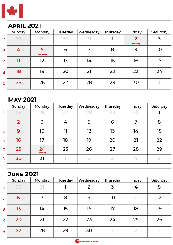 april may june 2021 calendar canada