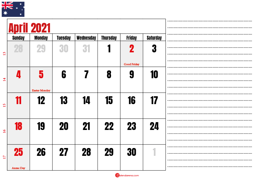 calendar 2021 april AU