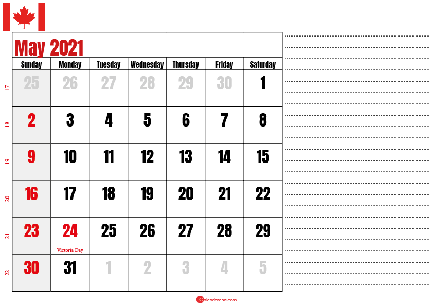 calendar 2021 may notes_canada