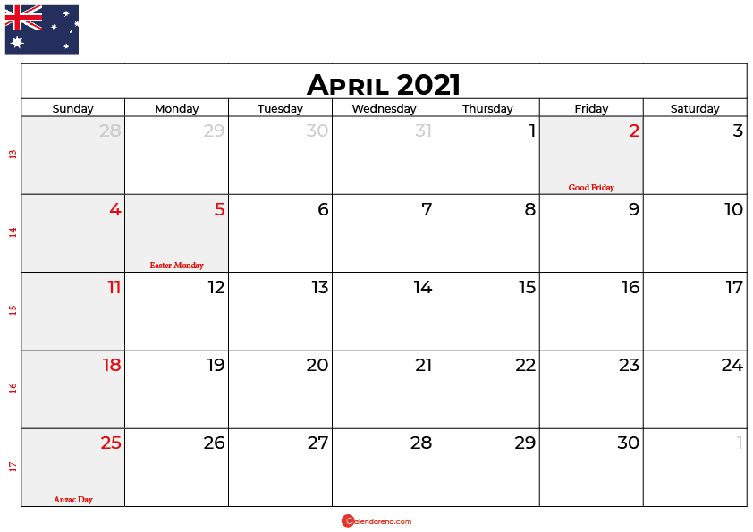 calendar april 2021 AU