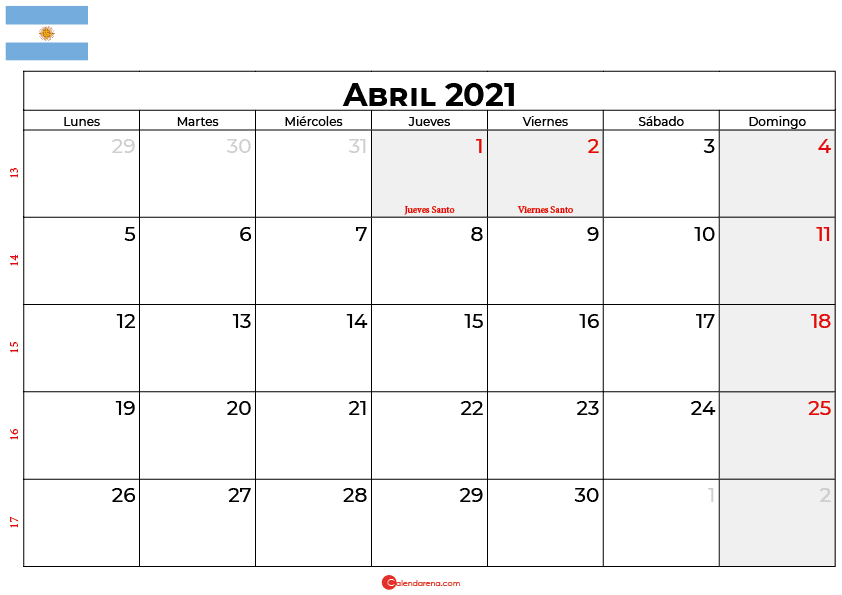 calendario 2021 abril argentina