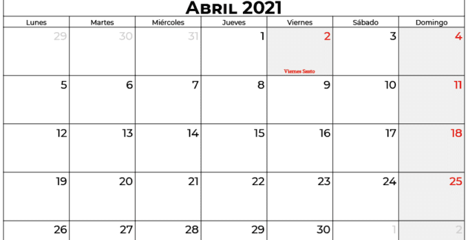 calendario 2021 abril espana