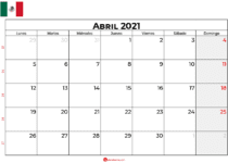 Calendario abril 2021 Mexico