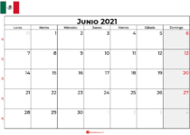 calendario 2021 junio mexico